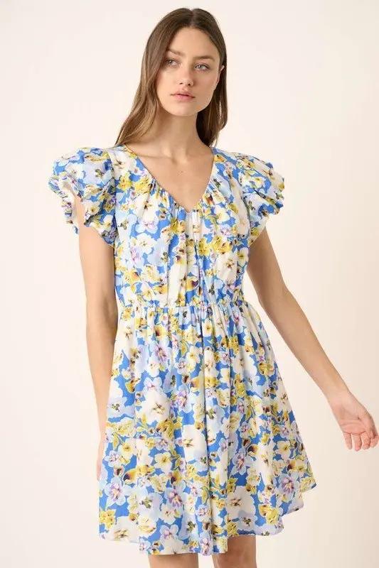 Mittoshop Floral V-Neck Cap Sleeve Mini Dress for Women - Love Salve